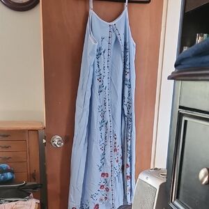 Floral Embroidered Blue Dress